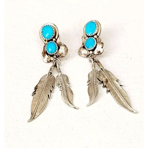 Jewelry - Vintage Sterling Silver RB Richard Begay Navajo Turquoise 925 Dangle Earrings